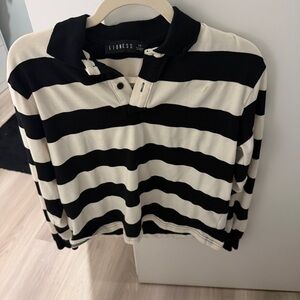 Lioness Black and White Striped Polo Rugby Top